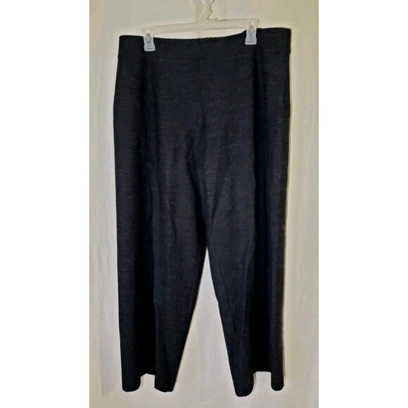 Eileen Fisher Large Charcoal Black Soft 100% Knitted Wool Wide Leg Pull On Pants - Picture 1 of 11